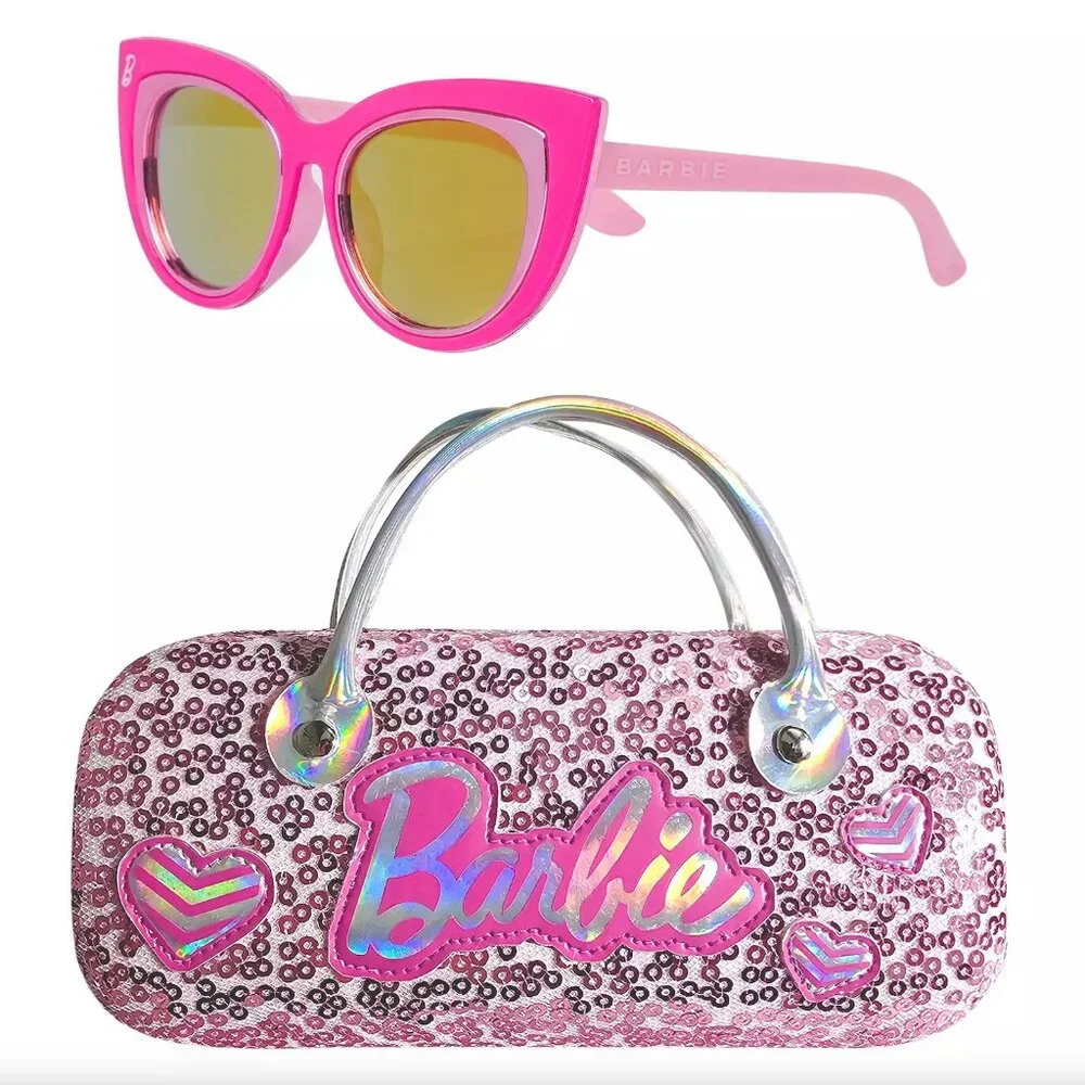 Girls Barbie Pink Cat Eye Sunglasses and Hard Carrying Case Set